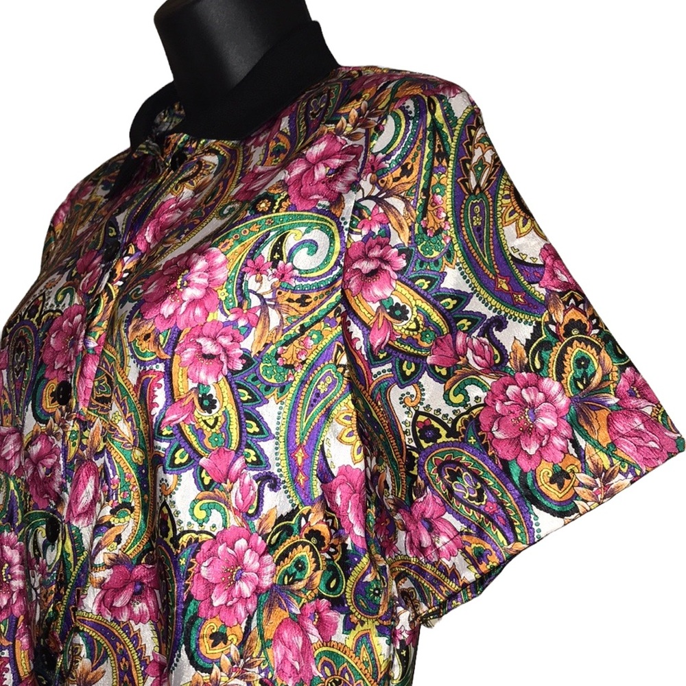 Vtg 80s/90s LAUREN LEE Floral/Paisley Print Blouse~Banded Bottom~sz 10~USA